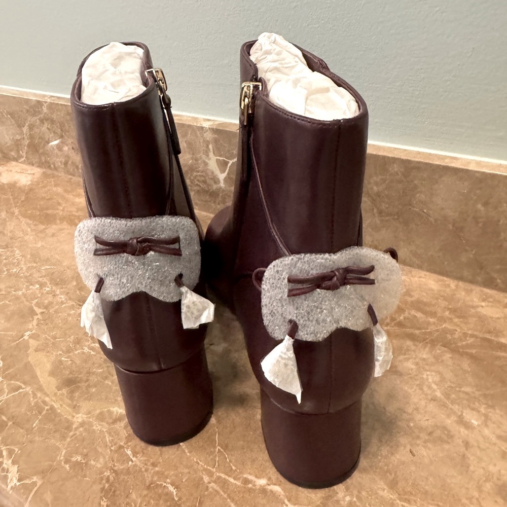 Tory Burch Rich Burgandy Leather Ankle Booties NEW Size 11 - Picture 5 of 14